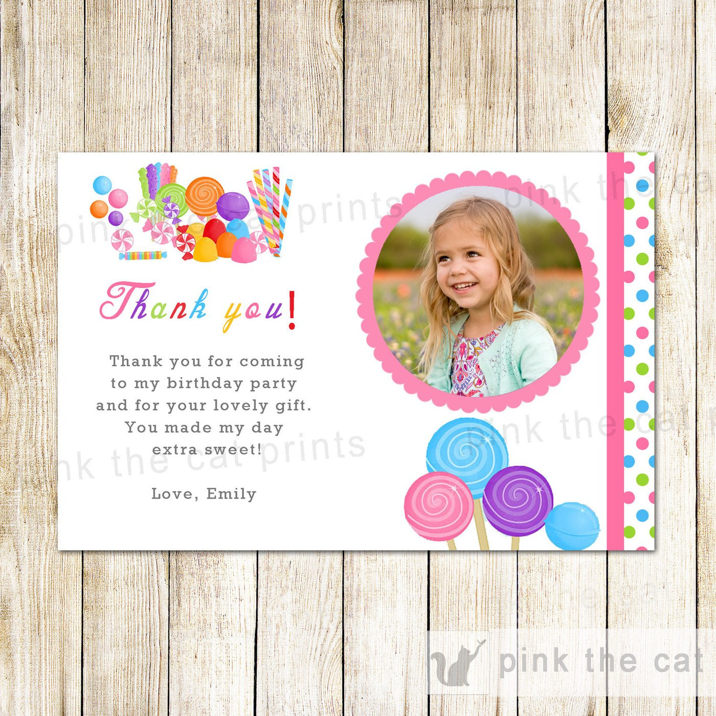 Thank You Note For Birthday Party
 25 Thank You Notes Candy Birthday Party Card Printed