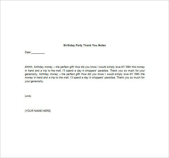 Thank You Note For Birthday Party
 Birthday Thank You Note – 6 Free Word Excel PDF Format