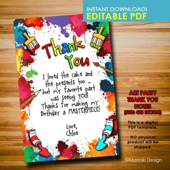 Thank You Note For Birthday Party
 Art Party Thank You Notes Art Birthday Party Favor Tags