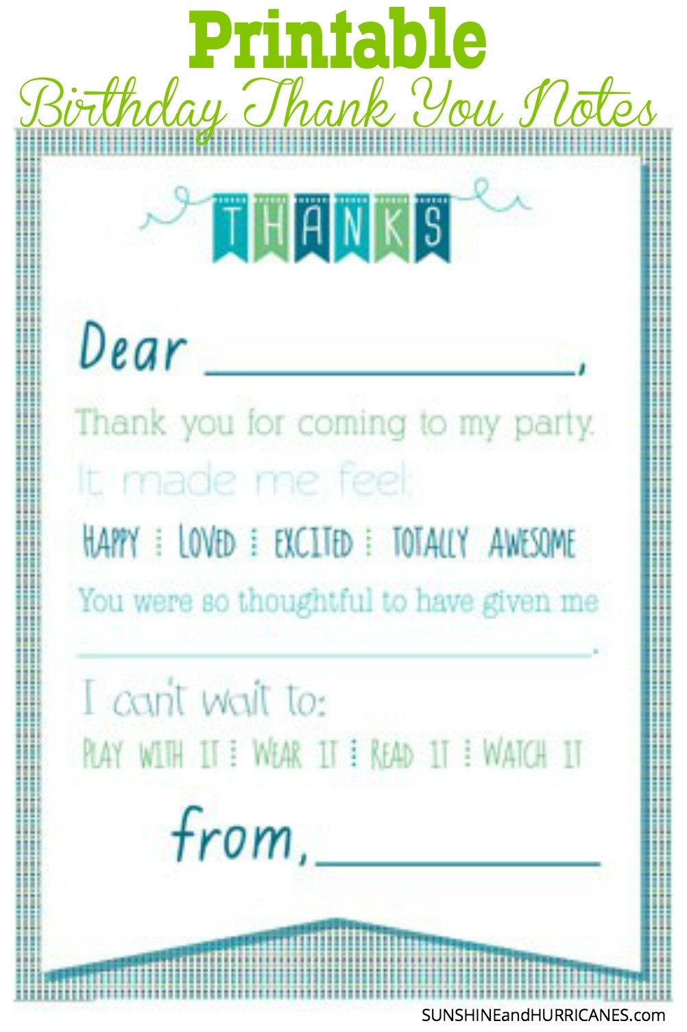 Thank You Note For Birthday Party
 Printable Birthday Thank You Notes
