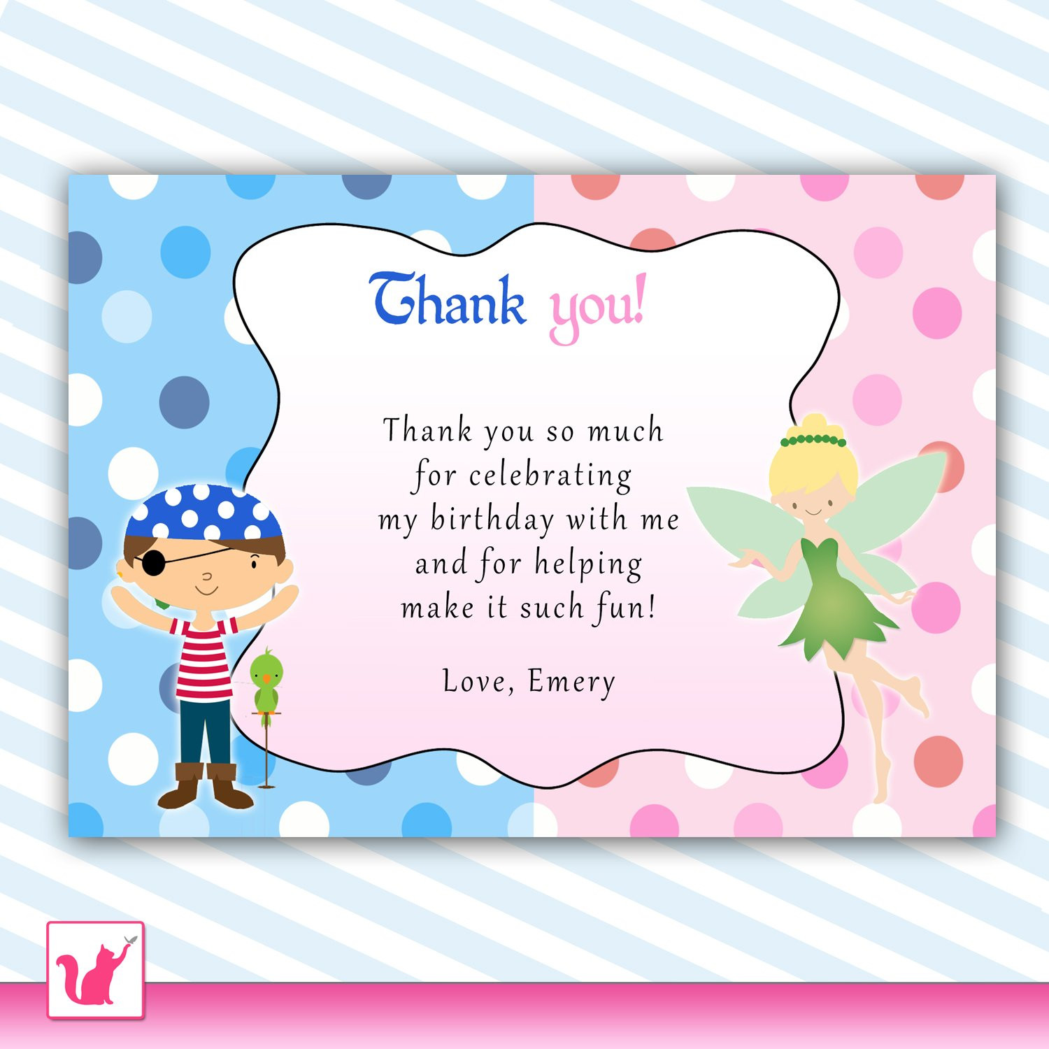 Thank You Note For Birthday Party
 Printable Pirate Fairy Pixie Princess Birthday Party Thank