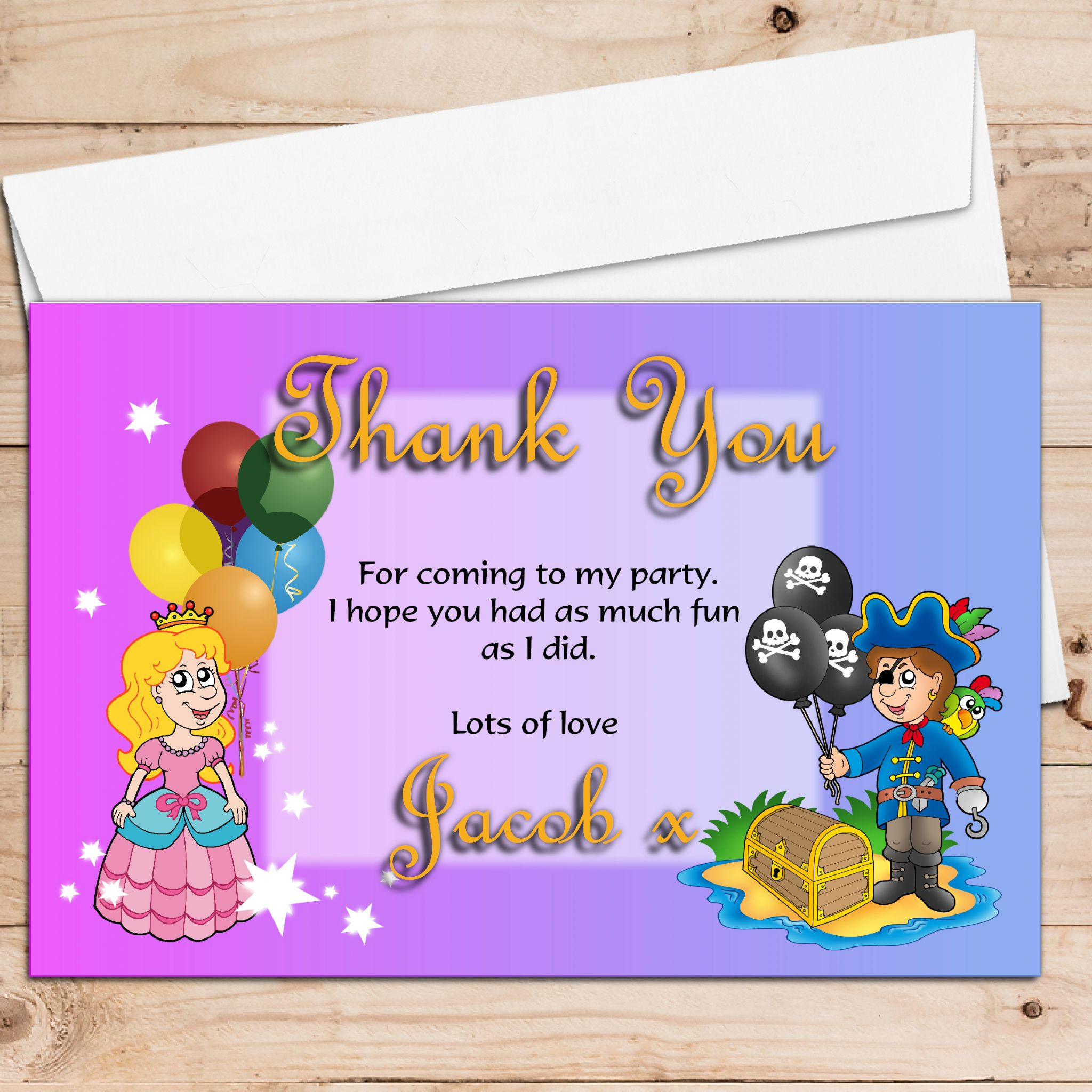 Thank You Note For Birthday Party
 10 Personalised Pirate and Princess Birthday Party Thank