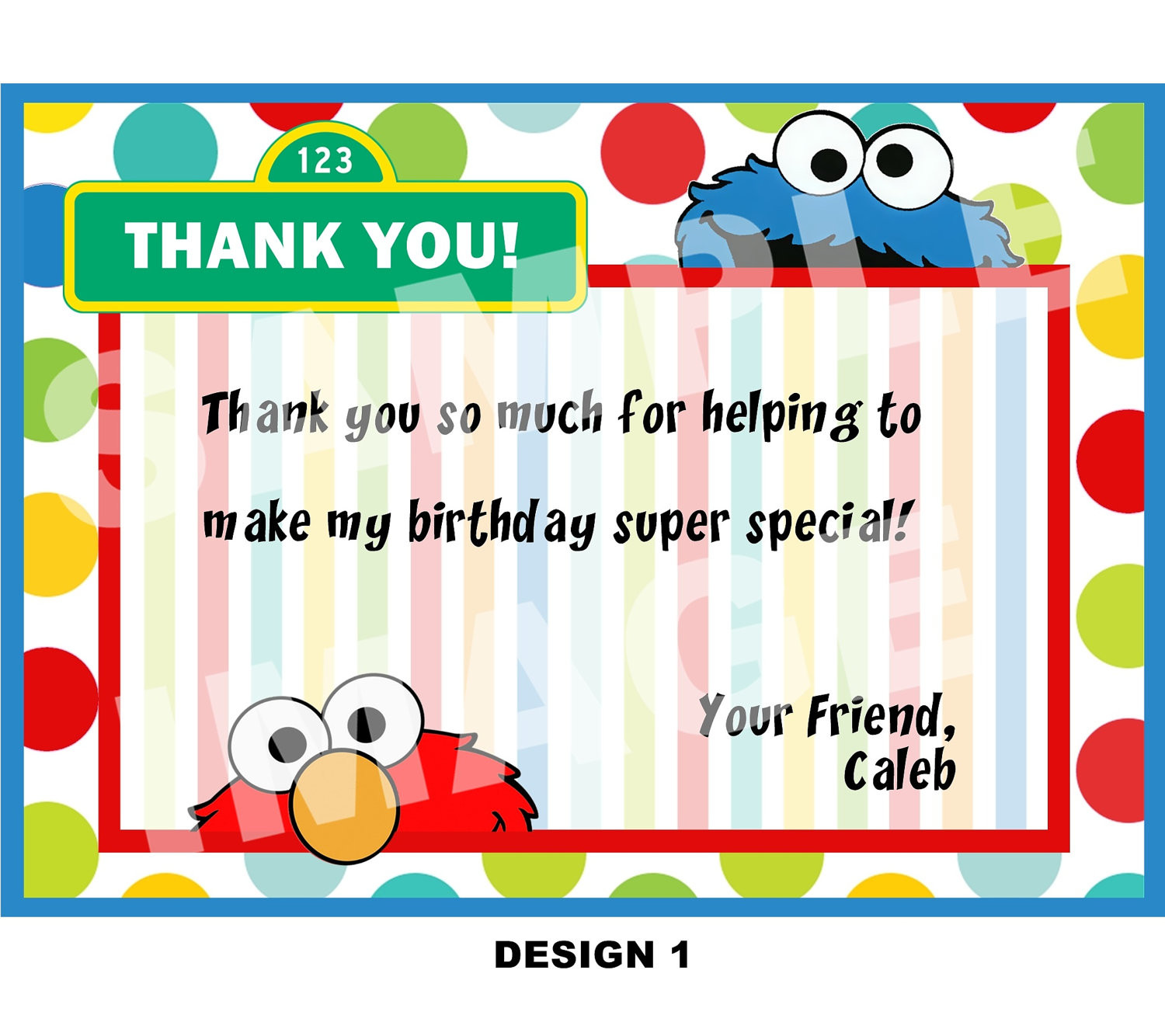 Thank You Note For Birthday Party
 Sesame Street Thank You Note Elmo Thank You Note Cookie
