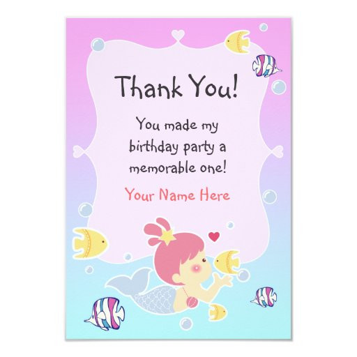 Thank You Note For Birthday Party
 Thank You Note Mermaid Theme Birthday Party Custom