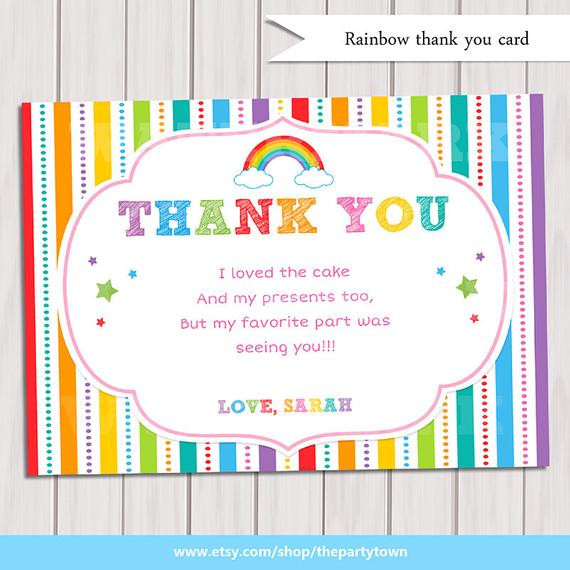 Thank You Note For Birthday Party
 Rainbow Thank you card Rainbow Birthday Note Card