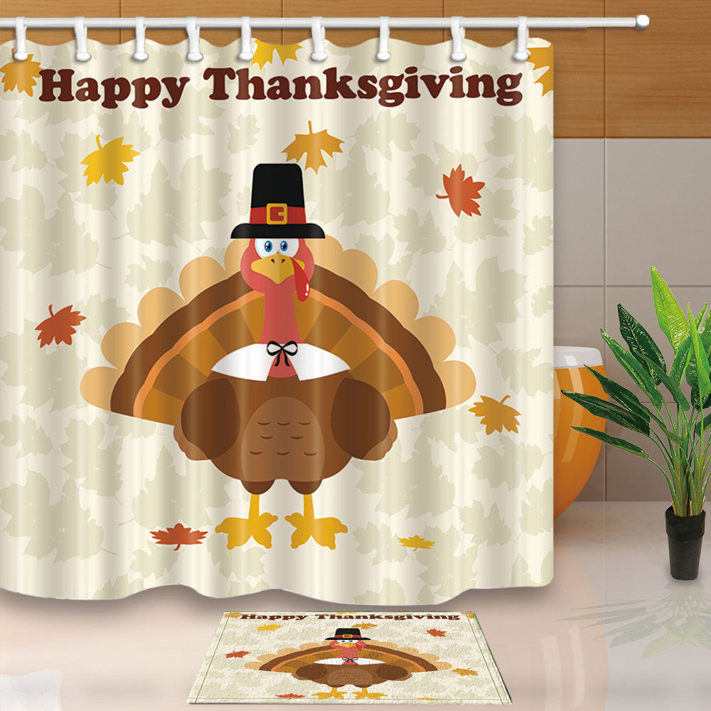 Thanksgiving Bathroom Set
 Happy Thanksgiving Home Bathroom Waterproof Fabric Shower