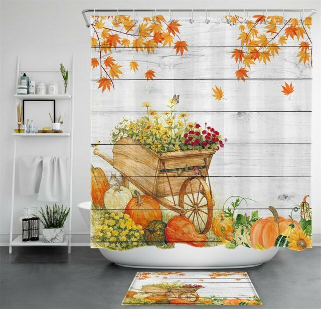 Thanksgiving Bathroom Set
 Autumn Thanksgiving Harvest Shower Curtain Set Pumpkin
