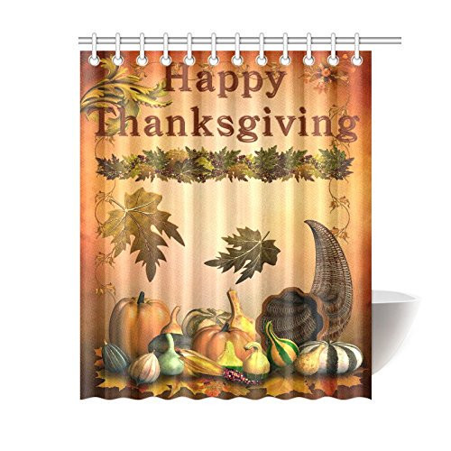 Thanksgiving Bathroom Set
 ARTJIA Happy Thanksgiving Shower Curtain Autumn Harvest