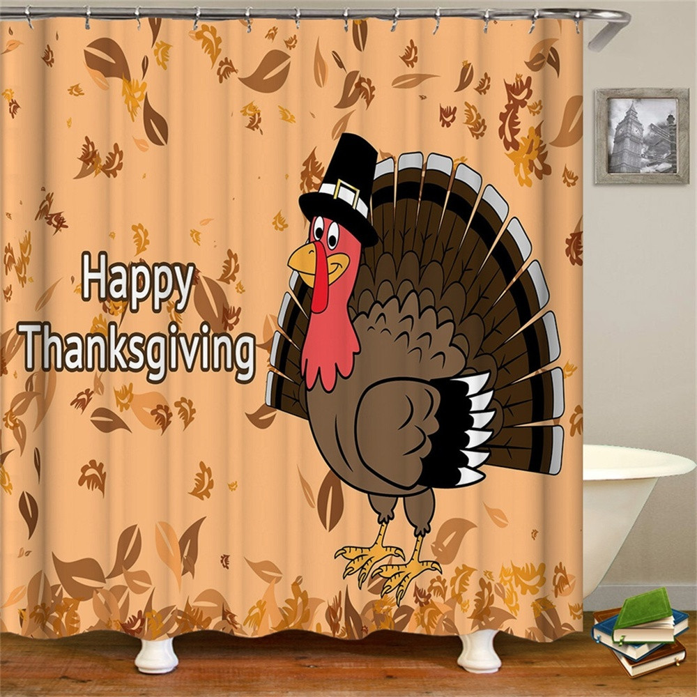 Thanksgiving Bathroom Set
 Happy Thanksgiving Shower Curtain With Hooks Turkey With