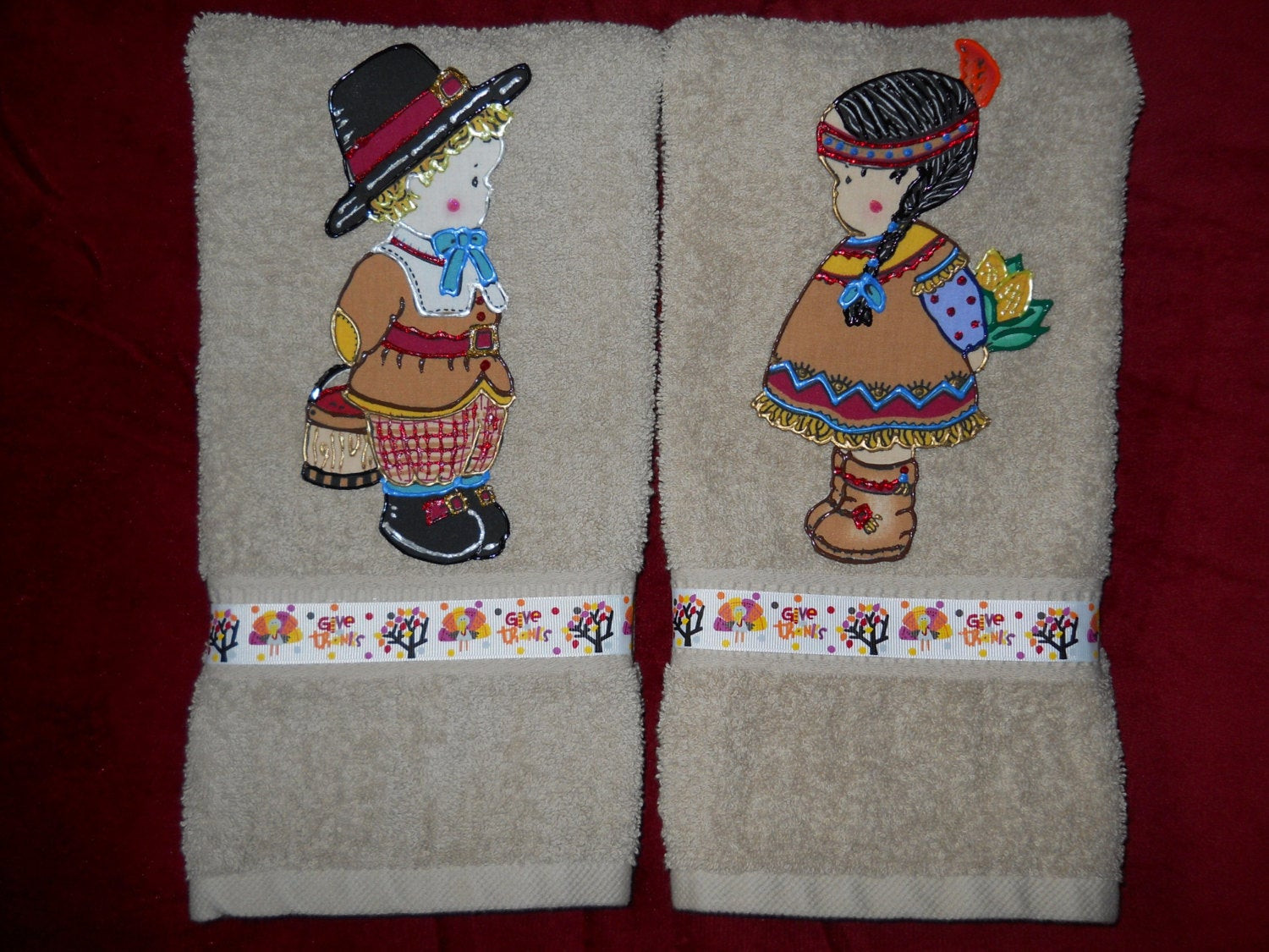 Thanksgiving Bathroom Set
 Thanksgiving Hand Towel Set Kitchen or Bathroom Pilgrim