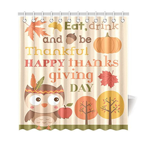 Thanksgiving Bathroom Set
 ARTJIA Cute Owl Autumn Theme Shower Curtain Fall