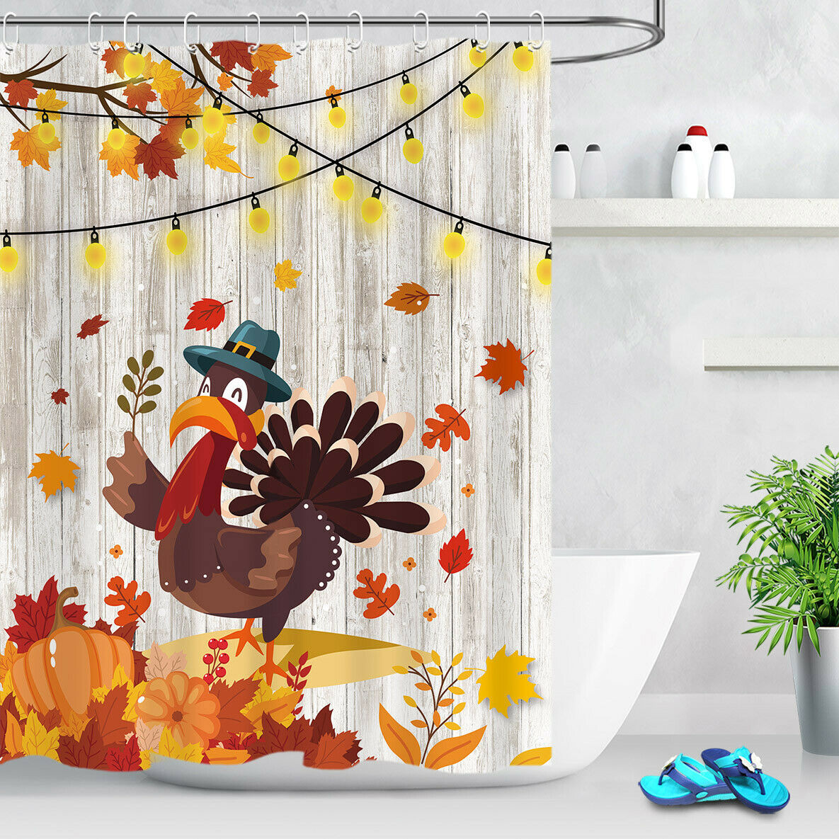 Thanksgiving Bathroom Set
 Fabric Shower Curtain Autumn Pumpkin Pumpkin Thanksgiving