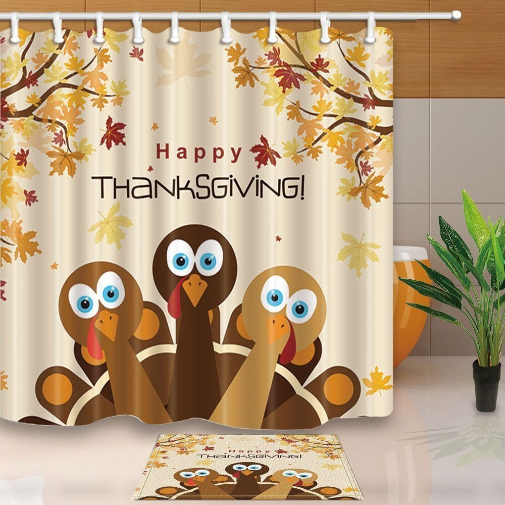 Thanksgiving Bathroom Set
 Festival Decor Turkey for Happy Thanksgiving Waterproof