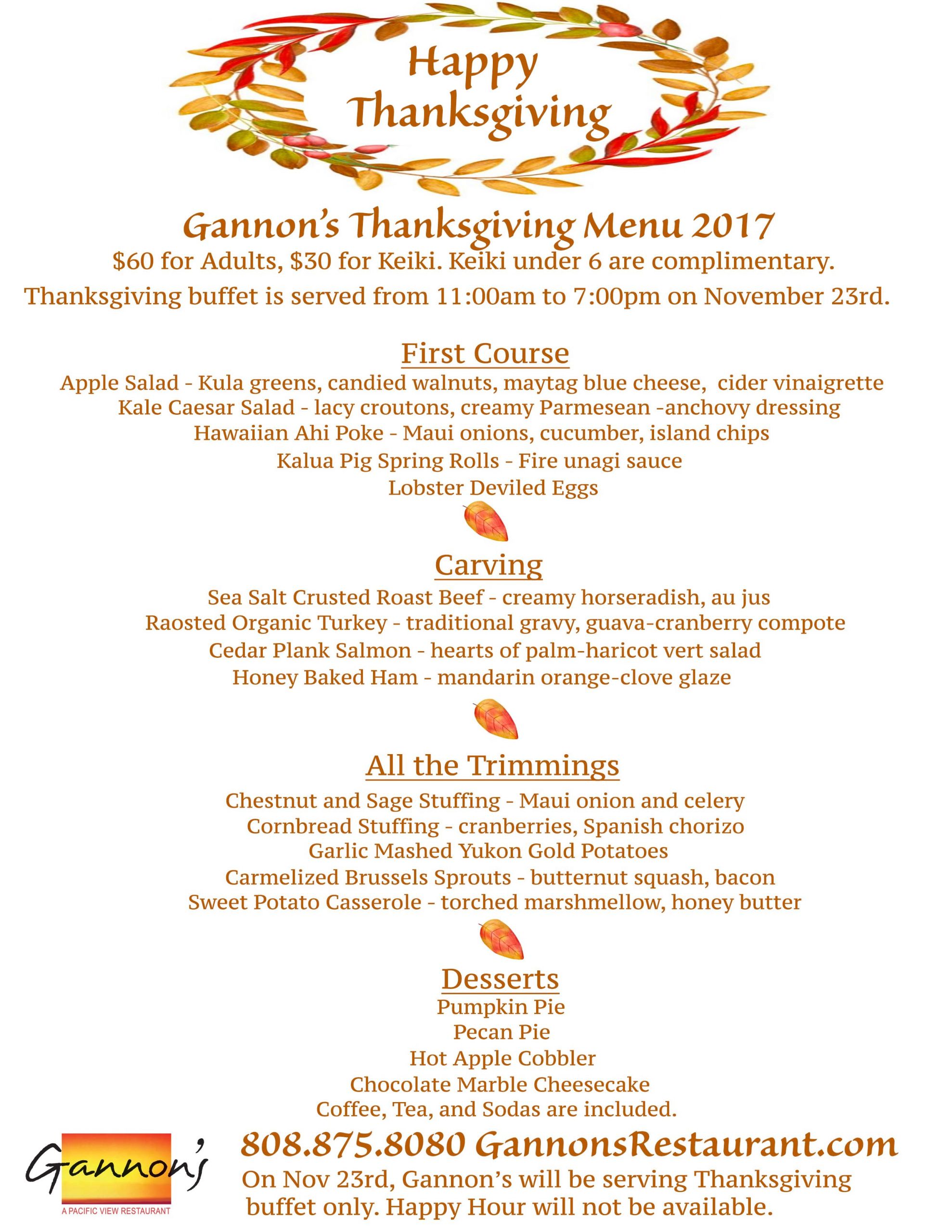 Thanksgiving Breakfast Menus
 Gannon s Restaurant Announces Thanksgiving Day Buffet Menu