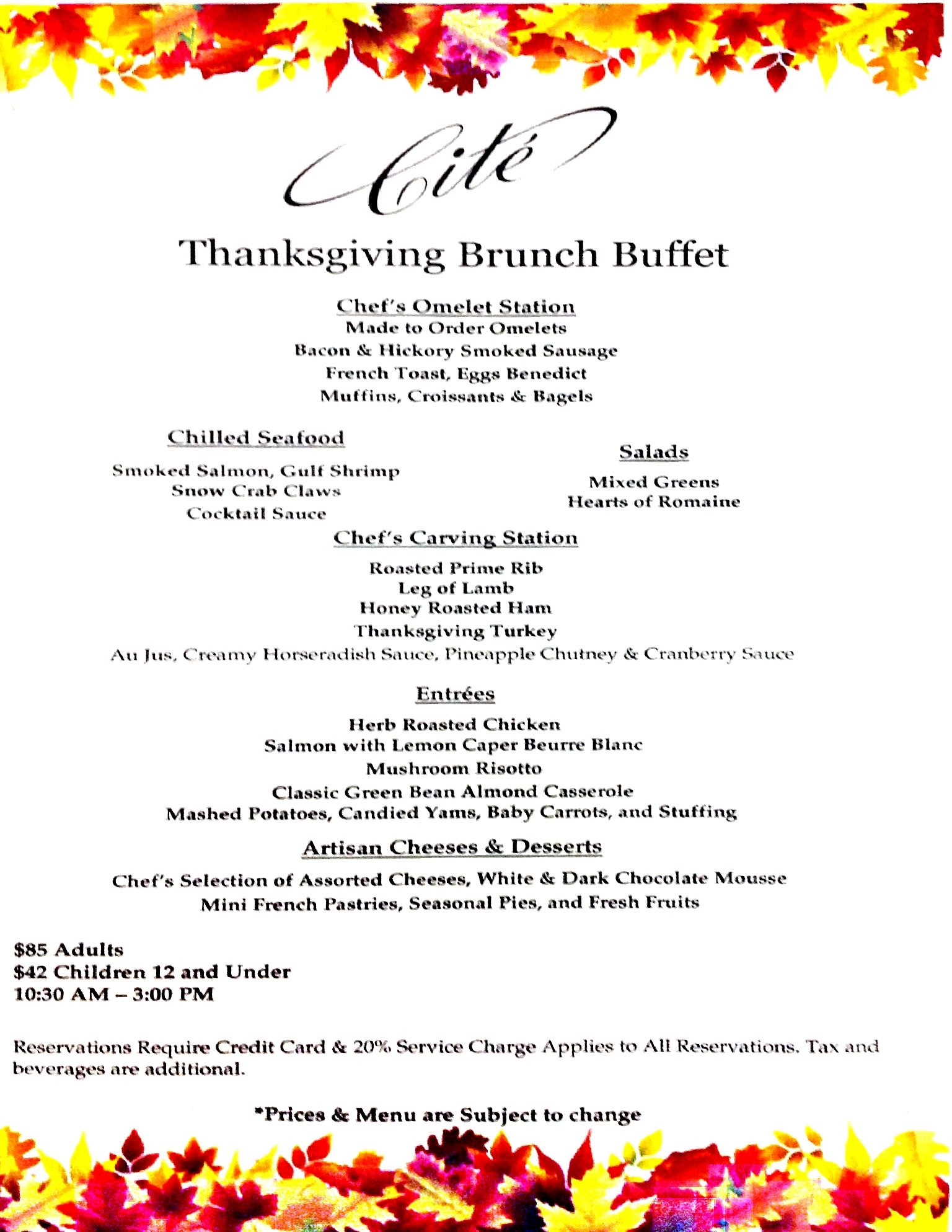 Thanksgiving Breakfast Menus
 Thanksgiving Brunch Menu › Cité Downtown Chicago
