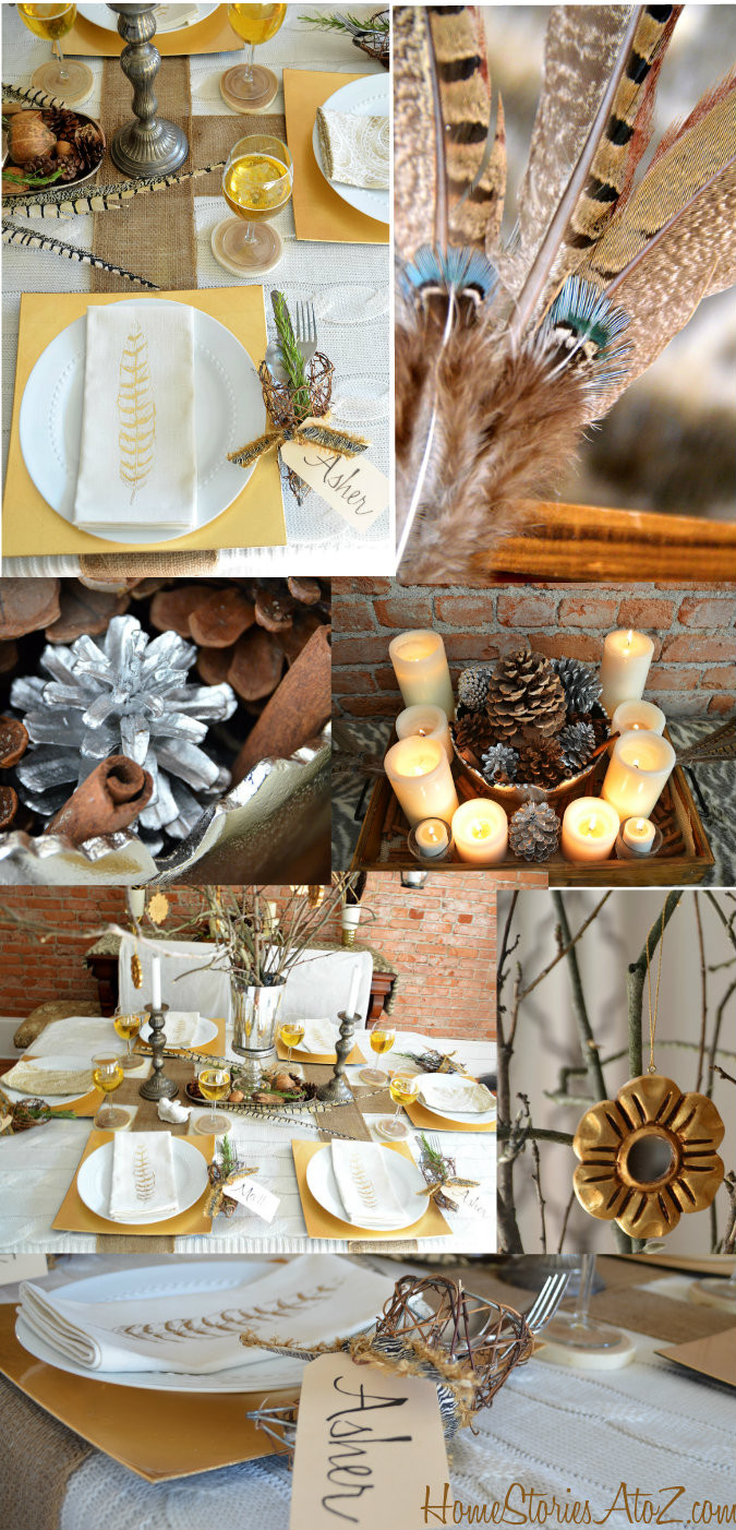 Thanksgiving Table Settings
 Natural Elements and Metallic Tablescape