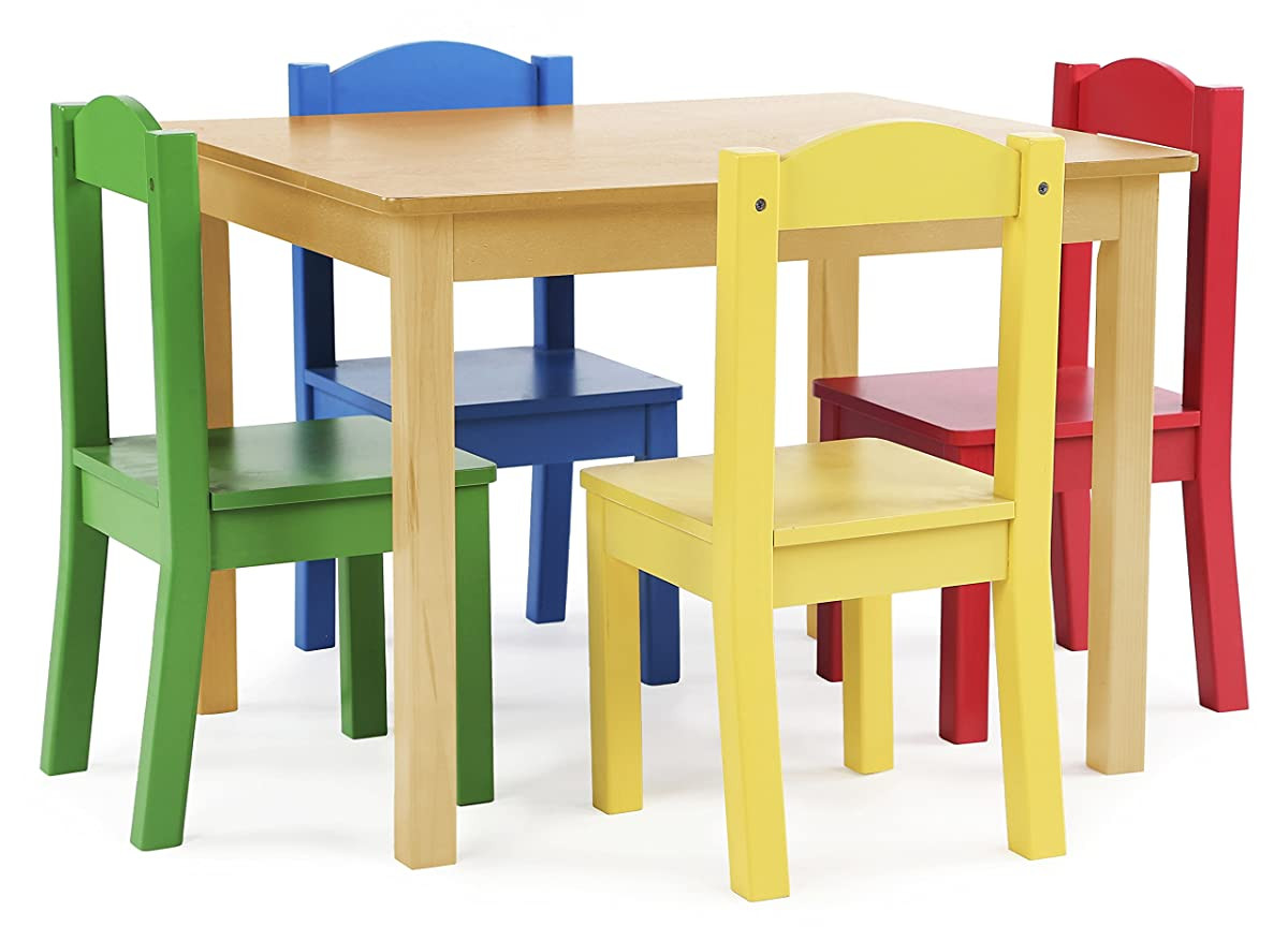 The Kids Table
 Tot Tutors Kids Wood Table and 4 Chairs Set Natural