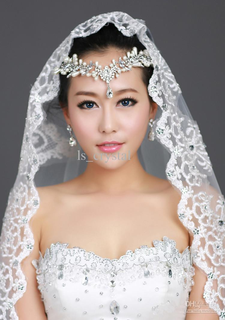 Tiara Wedding Veils
 New 1T Ivory Ribbon Lace Bridal Veil Rhinestone Frontlet