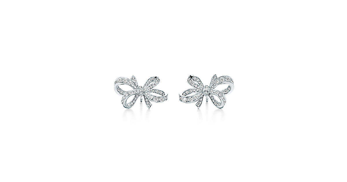 Tiffany Bow Earrings
 Tiffany Bow ribbon earrings in platinum with diamonds