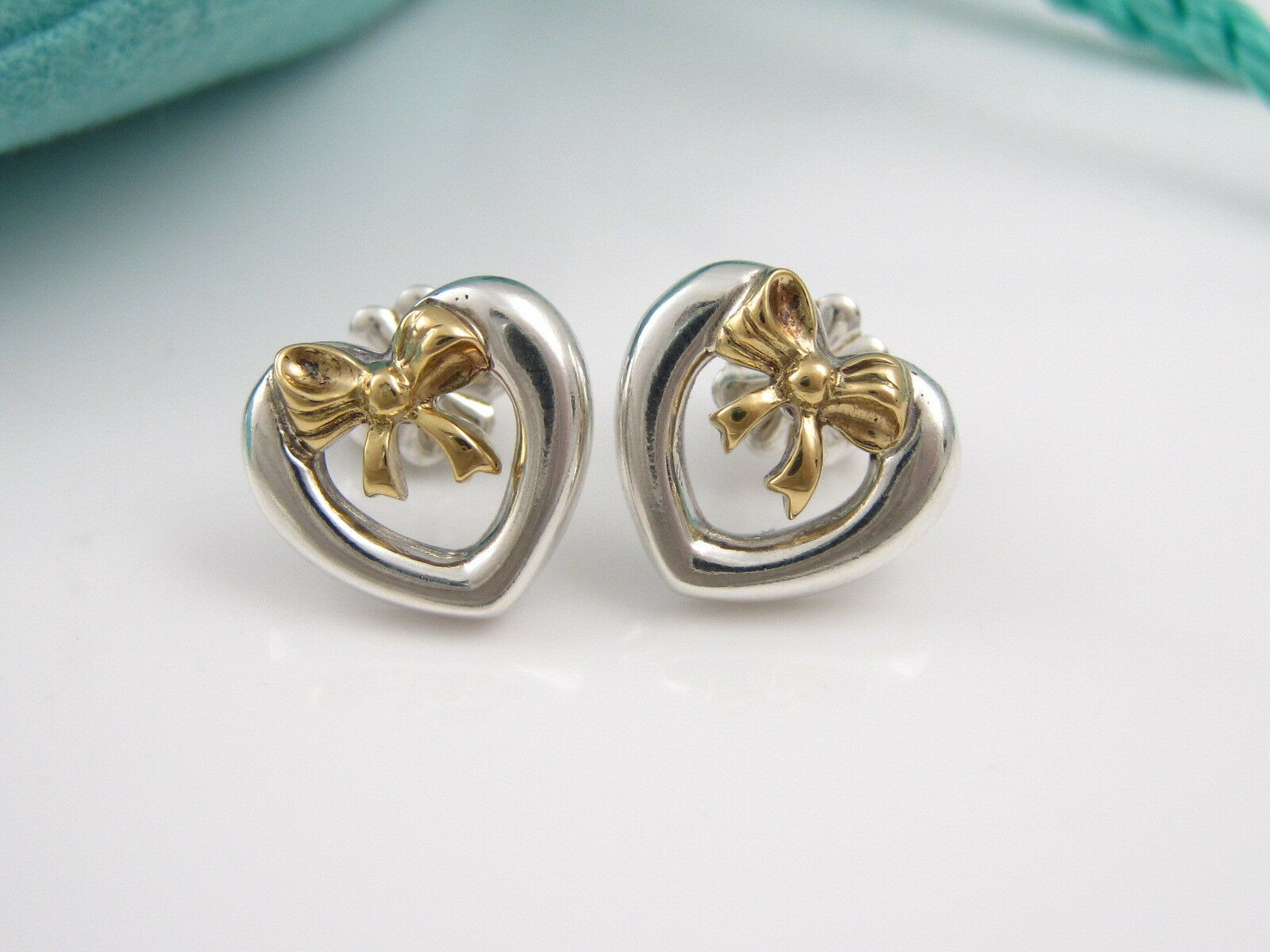 Tiffany Bow Earrings
 Tiffany & Co RARE Silver 18K Heart Bow Stud Earrings