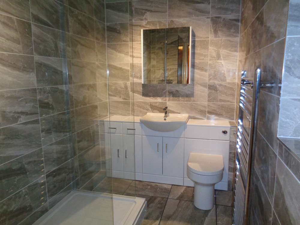 Tiled Bathroom Floors
 Modern Walk In Shower Room Renovation From Old Bathroom