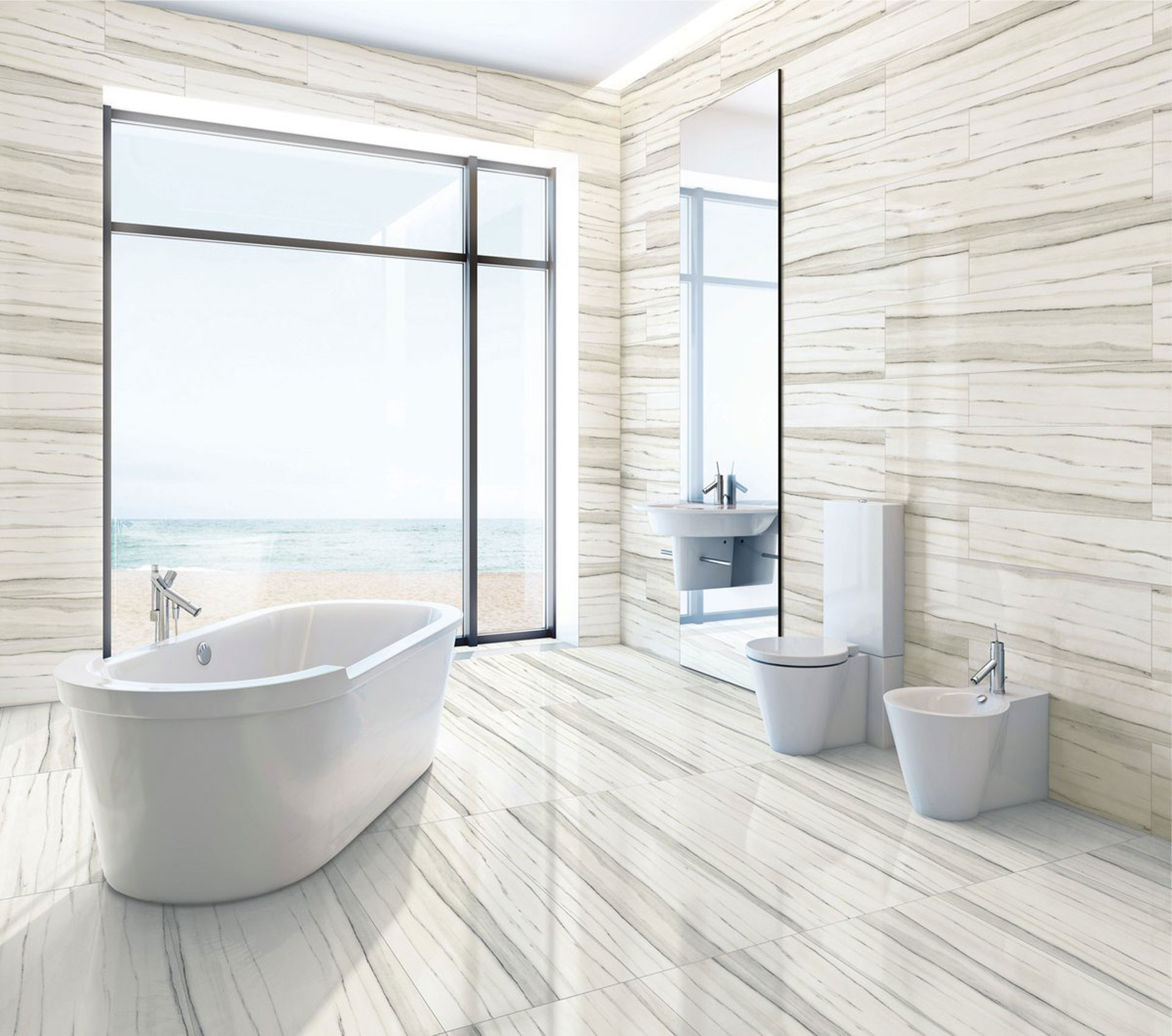 Tiled Bathroom Floors
 The contemporary bathroom with Stonepeak’s porcelain floor
