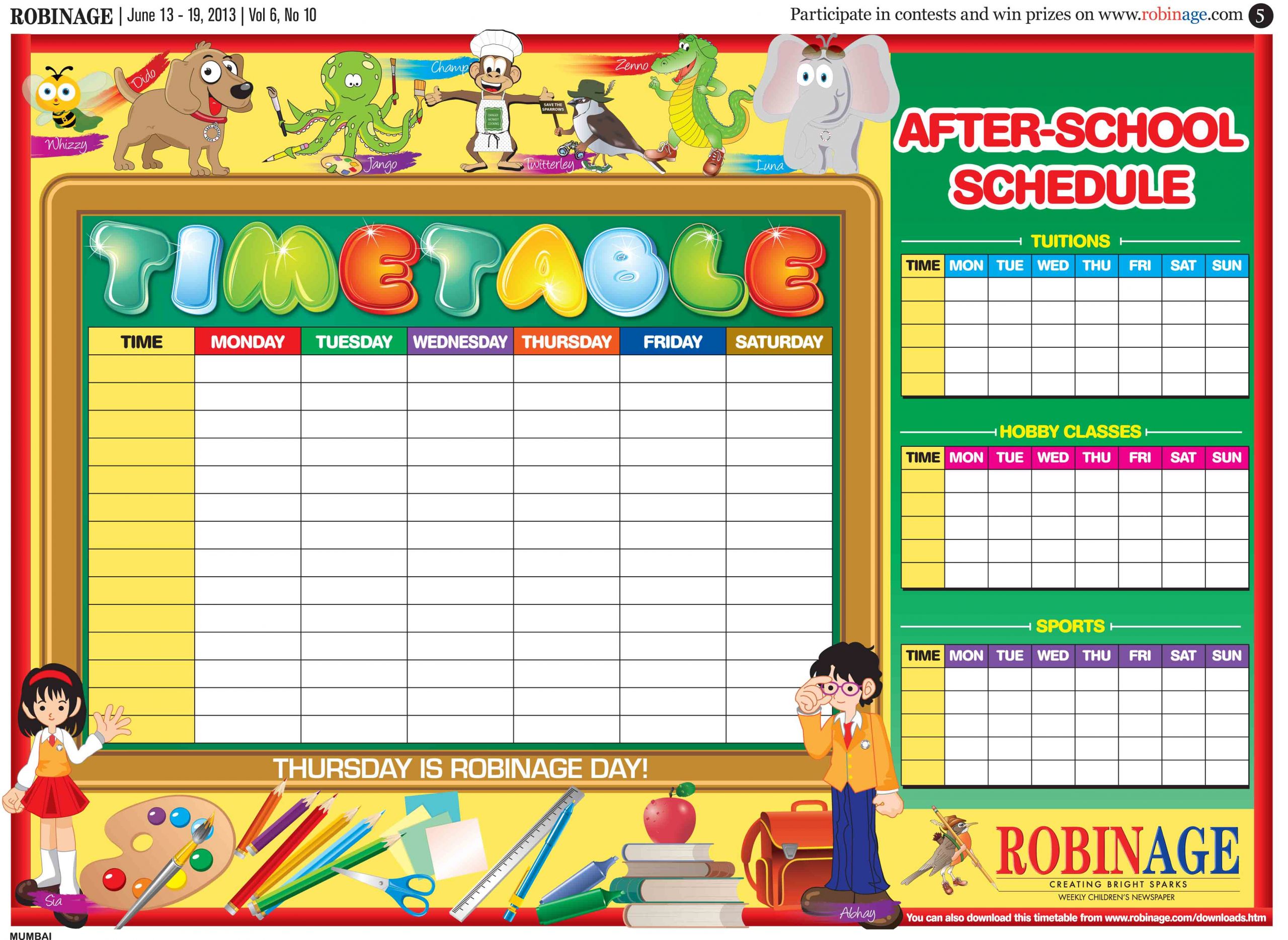 Time Table For Kids
 RobinAge Download cool posters puzzles games cards