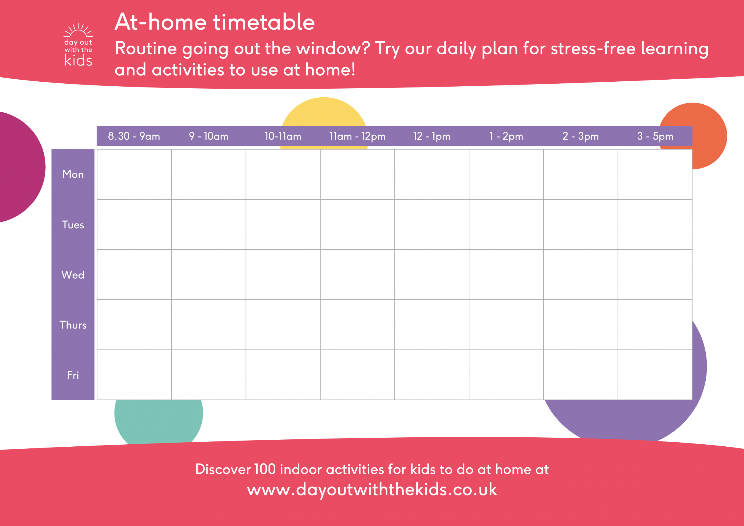 Time Table For Kids
 FREE Home Learning Timetable for Kids