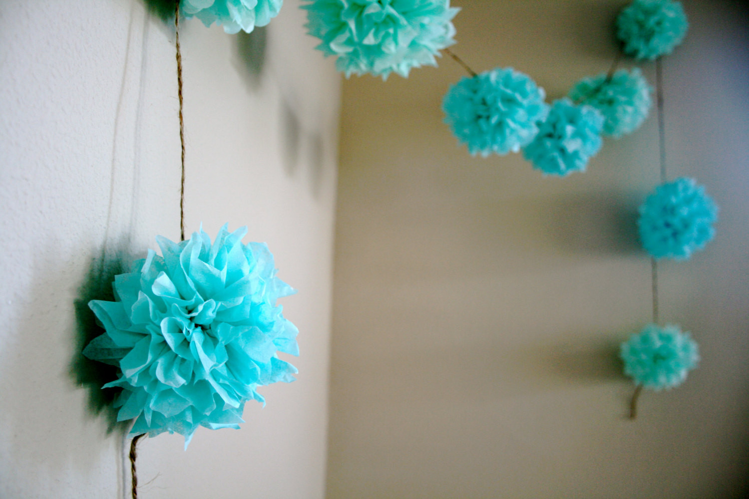 Tissue Paper Decorations DIY
 Aqua Love diy tissue paper pom garland nursery by