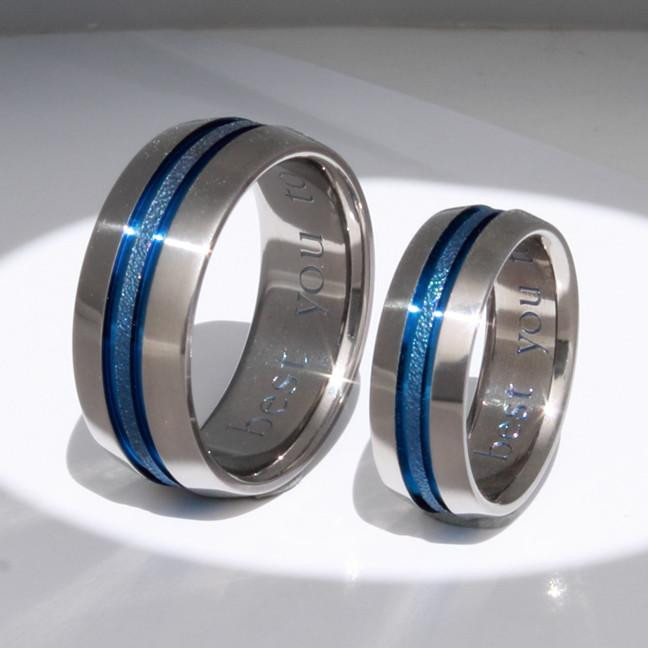 Titanium Wedding Band Sets
 Matching Blue Titanium Ring Set stb16 – Titanium Rings Studio