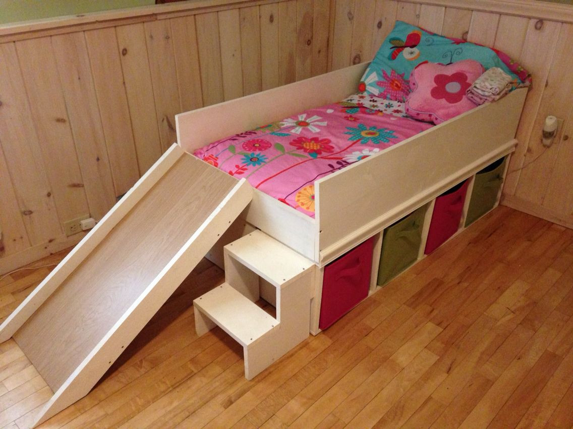 Toddler Bed Frame DIY
 DIY toddler bed with slide and toy storage
