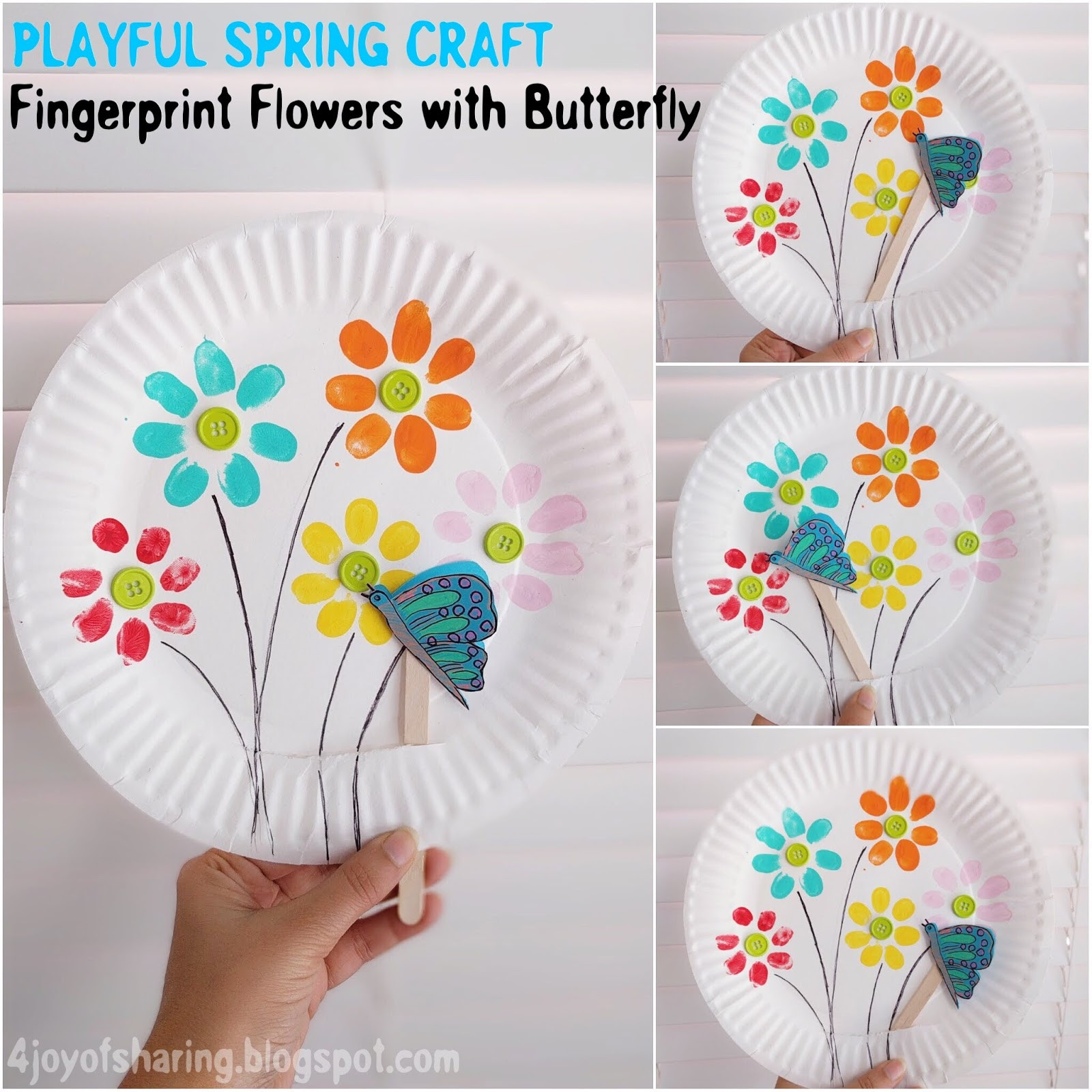 Toddlers Crafts For Spring
 Fingerprint Flowers And Flying Butterfly Playful Spring