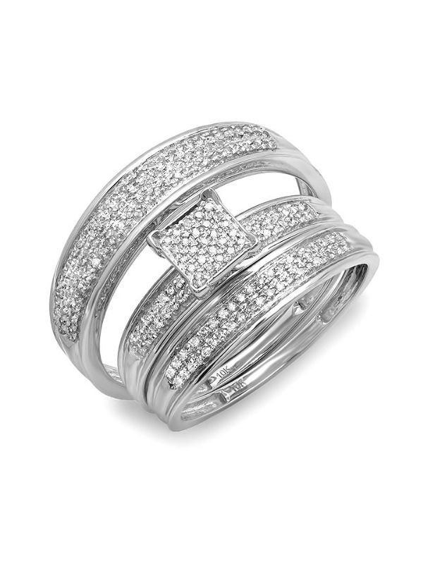 Trio Wedding Ring Sets Jared
 10K white Gold Round Diamond Mens & Womens Micro Pave