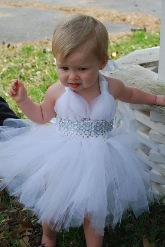 Tulle Dress Toddler DIY
 White Pagent Tulle Dress with Diamond Gem by