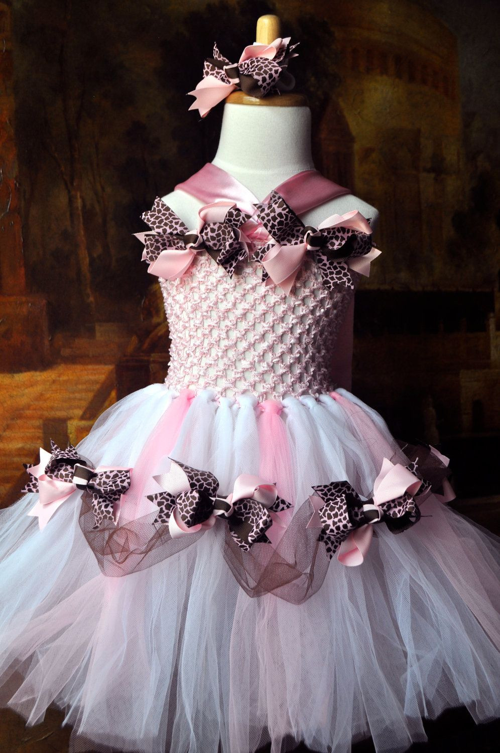 Tulle Dress Toddler DIY
 leopard light pink handmade tutu dress matching ribbon