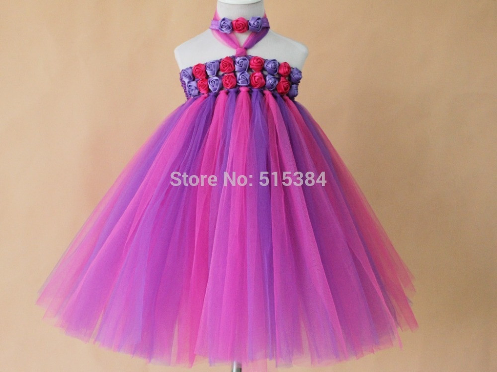 Tulle Dress Toddler DIY
 purple hot pink rosette flower girls party tutu dress