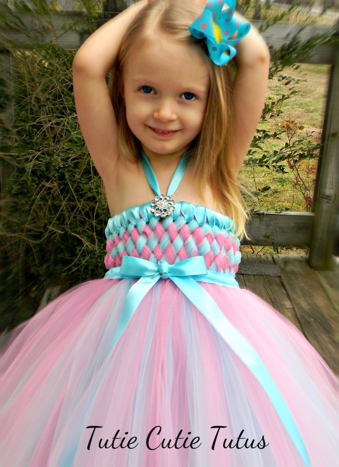 Tulle Dress Toddler DIY
 Flower Girl Woven Tutu Dress in Robin Egg Blue and Pink 2t