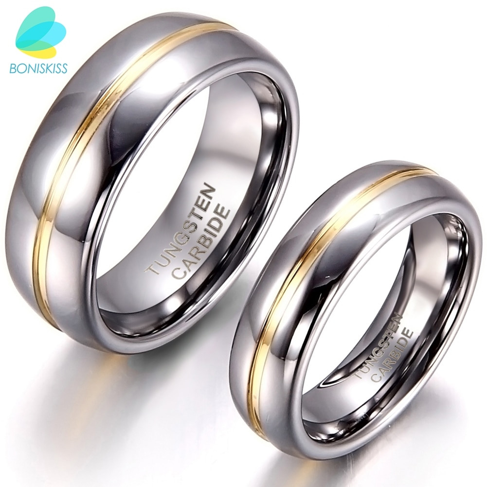 Tungsten Carbide Wedding Ring
 BONISKISS Couple Gold Inset Tungsten Carbide Ring for