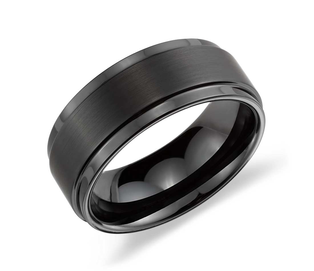 Tungsten Carbide Wedding Ring
 Ridged Edge Wedding Ring in Black Tungsten Carbide 9mm