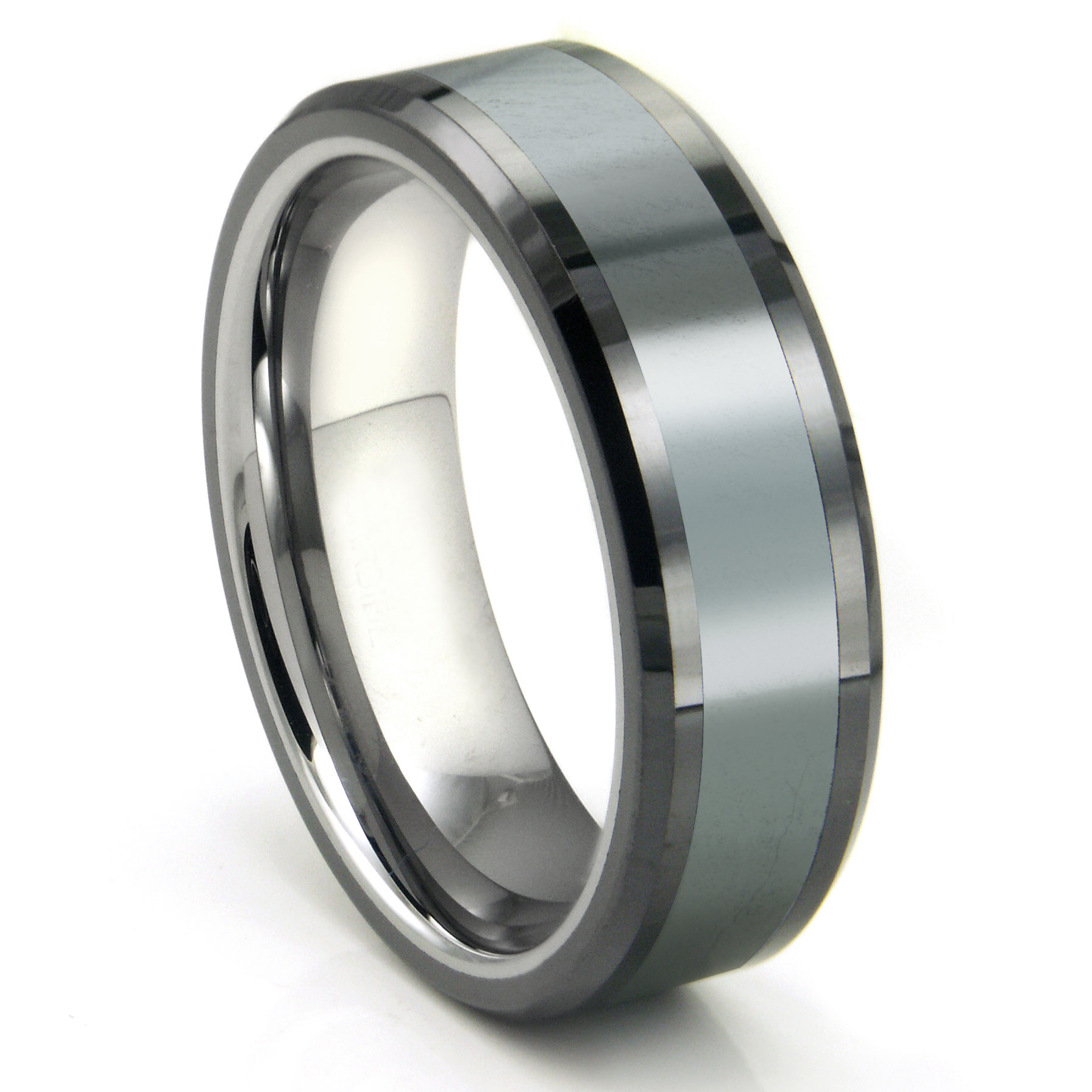 Tungsten Carbide Wedding Ring
 Tungsten Carbide Grey Meteorite Inlay Wedding Band Ring