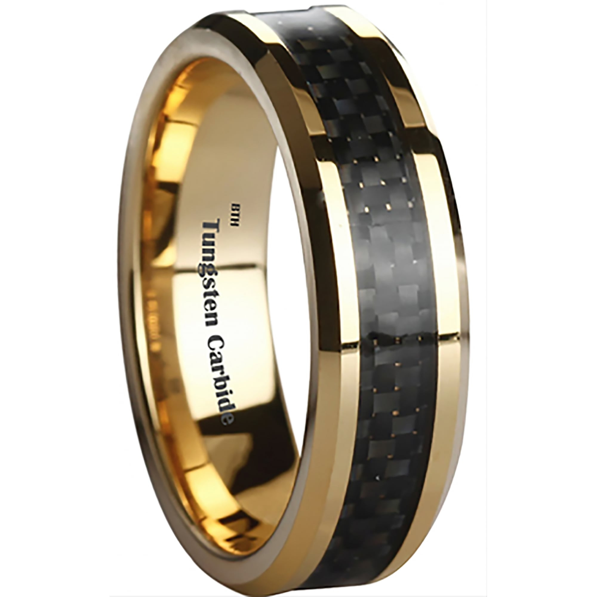 Tungsten Carbide Wedding Ring
 Amazing Black Carbon Inlay Gold Plated Tungsten Carbide