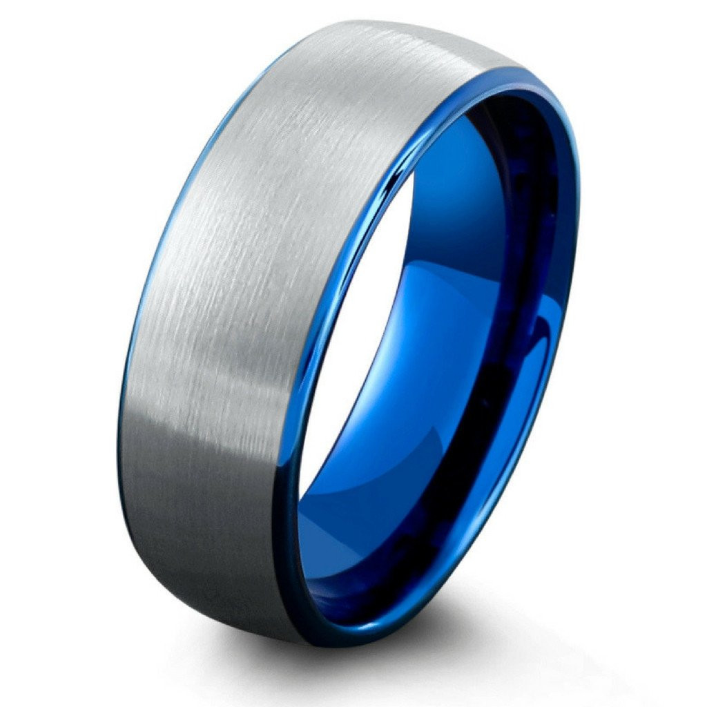 Tungsten Carbide Wedding Ring
 Mens Ocean Blue Brushed Tungsten Wedding Band – Northern