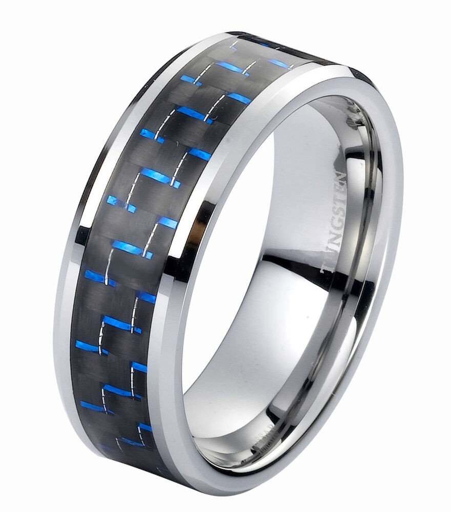 Tungsten Carbide Wedding Ring
 Tungsten Carbide Wedding Band Ring 8mm Black Blue Carbon
