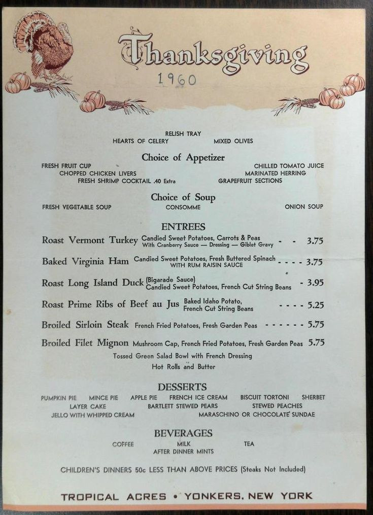 Turkey Prices For Thanksgiving 2020
 1960 Original Thanksgiving Menu TROPICAL ACRES Restaurant