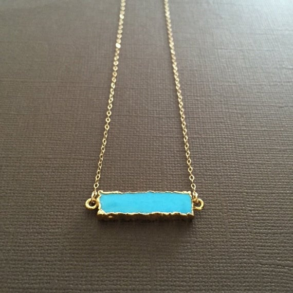 Turquoise Bar Necklace
 Turquoise Howlite Bar Necklace 24k Gold by
