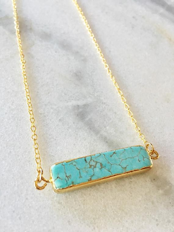 Turquoise Bar Necklace
 14K Gold Turquoise Bar Necklace