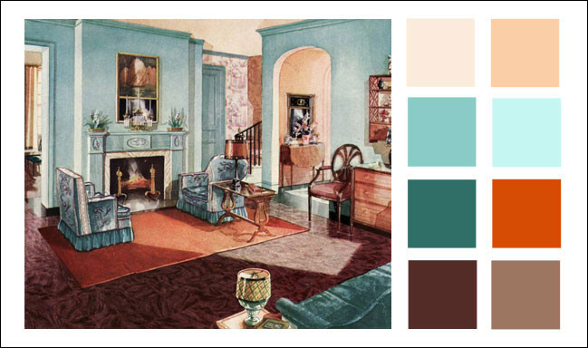 Turquoise Color Scheme Living Room
 1929 Armstrong Living Room Turquoise Orange Color