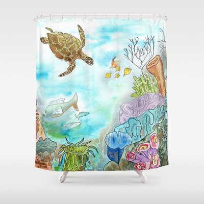 Turtle Bathroom Decor
 Undersea Turtle Shower Curtain Sea Turtle Reef Watercolor