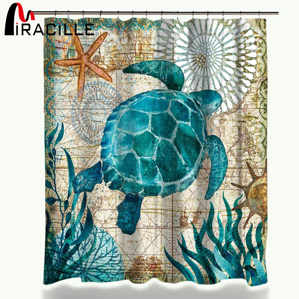 Turtle Bathroom Decor
 Miracille Sea Turtle Waterproof Shower Curtain Octopus