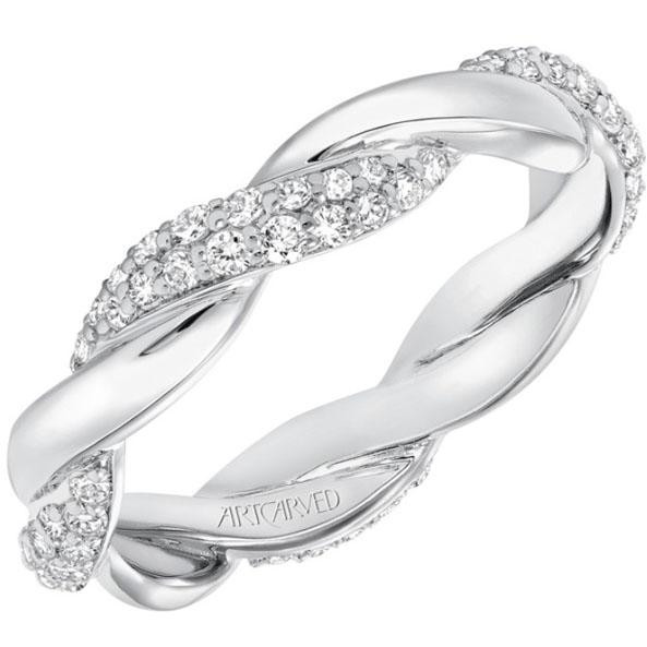 Twist Wedding Band
 Artcarved 14K White Gold Pave Diamond Twist Wedding Ring